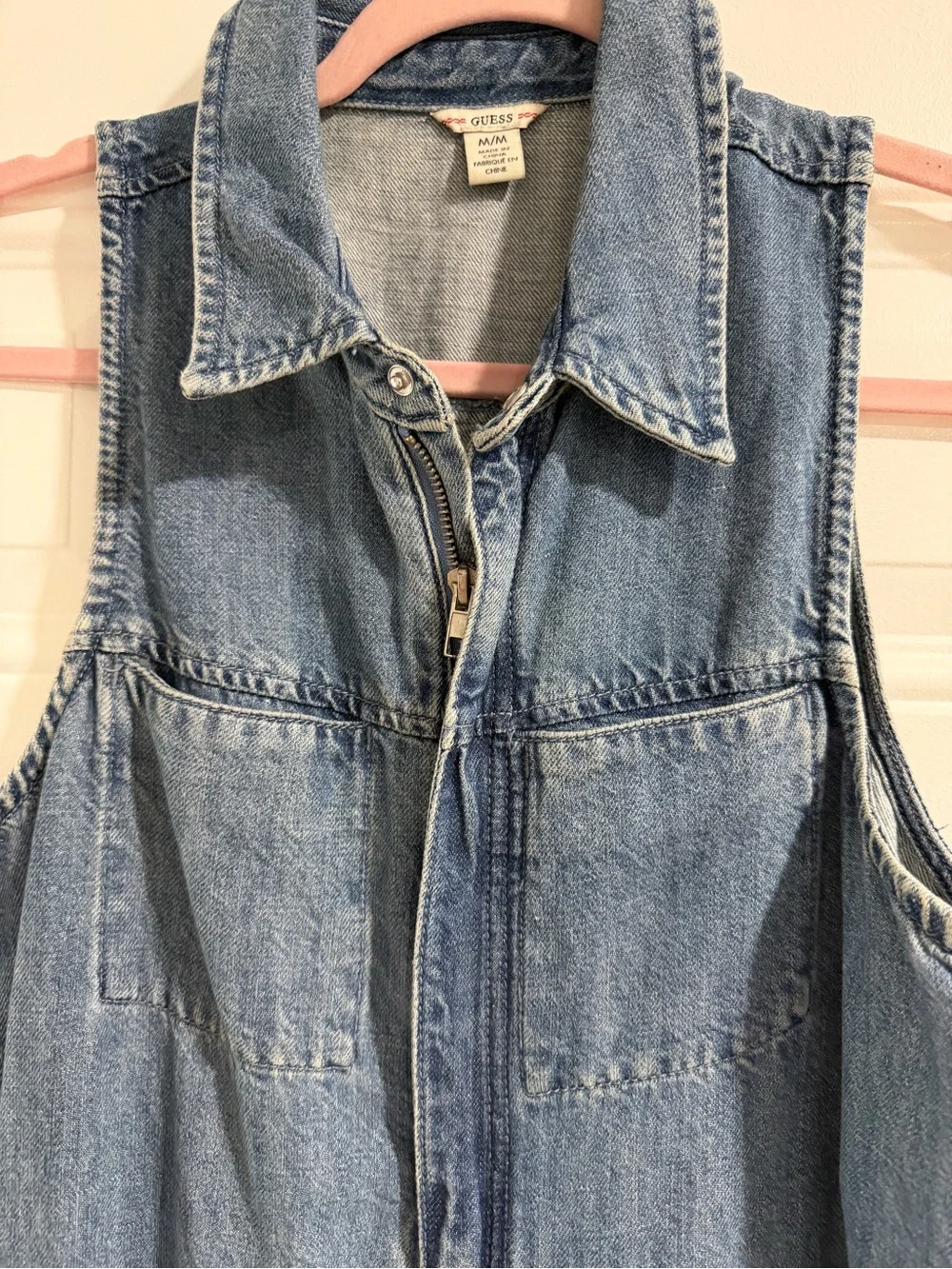 Guess Sleeveless Denim Jumpsuit in Light Blue Wash